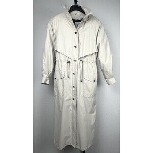 Travel Smith Trench Coat Vintage Long Raincoat Hood Liner Pockets Cinch Beige XS